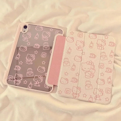 Cartoon Sanrio Hello Kittys IPad Case Kawaii Anime Acrylic Pro11 Air5 4 Triple Fold 10.2 Inch 6 Anti Bending IPad Case Cute Gift