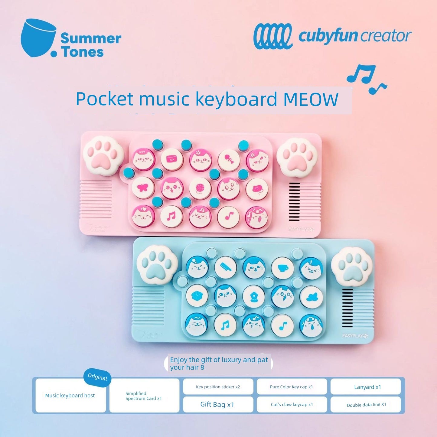 Pocket Music Keyboard Meow Cat Cat Paw Pink Blue Electronic Keyboard MIDI Piano Light Meet Christmas Gift