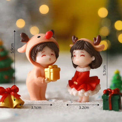 Mini Sweety Lovers Christmas Couple Figurine For Fairy Garden Figurines Miniature Landscape Home Decoration Car Accessories