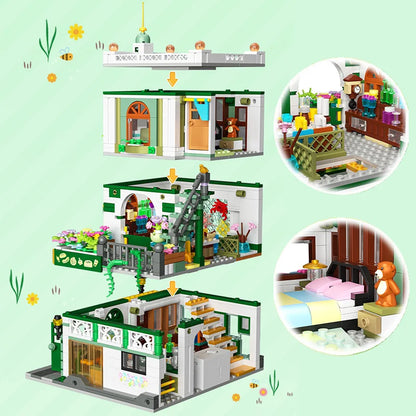 Creative Street View Wedding Salon Manor Garden House Coffee Shop Model Building Blocks City Architecture Mini Bricks Toys Gifts