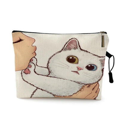 Mvensh Cute Kissing Cat Makeup Bag With Printing Pattern Cute Organizer Bag Pouchs For Travel Bags Pouch Women's Cosmetic Bag