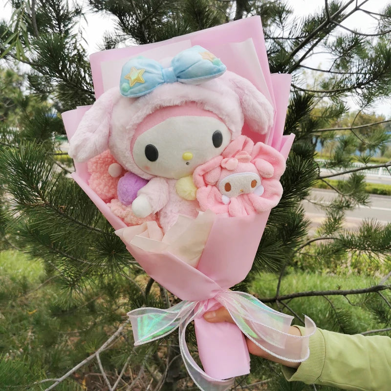 Cartoon Doll Flower bouquet Kuromi Cinnamoroll Mymelody KT Kawaii  Anime Plush Toys ValentineGirls Christmas Graduation Gifts