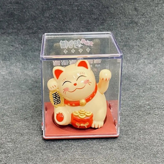 Welcome Lucky Cat Figurine Shaking Hand Plastic Wealth Cat Ornament Chinese Style Light Energy Fortune Cat Statue Solar Energy