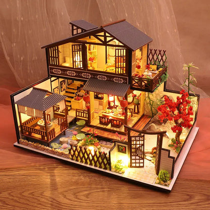 DIY Wooden Dollhouse Chinese Town Architecture Doll Houses Miniatures with Furniture Toys for Children Friend Birthday Gift