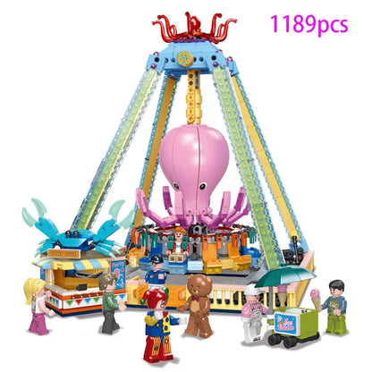 IN STOCK MOC Seabed City Playground Building Blocks Amusement Park Roller Coaster Bricks Toys for Children Birthday Gift Set