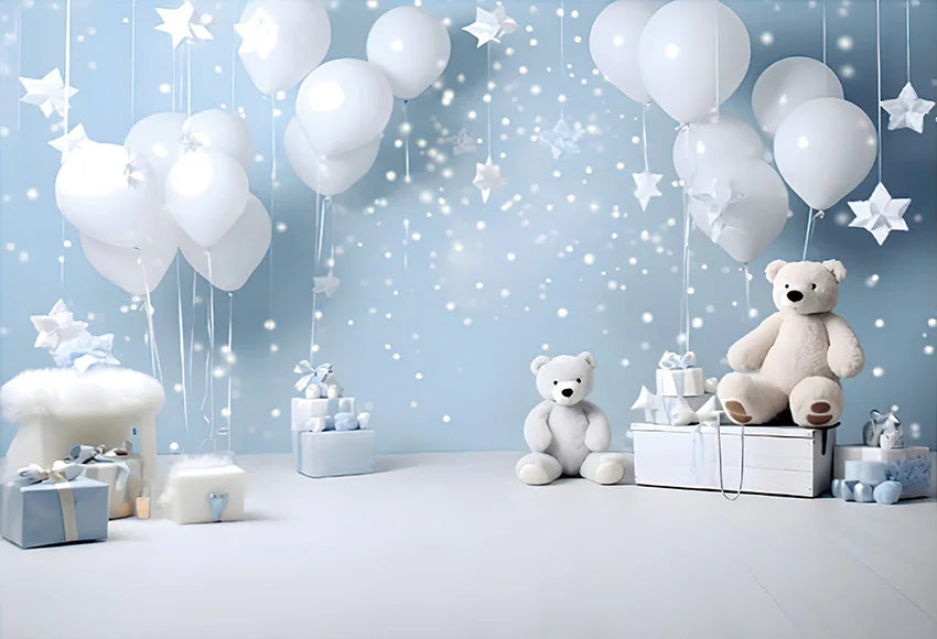 Mehofond Christmas Toy Bear Backdrop Photography Newborn Birthday Portrait Star Balloon Flowers Xmas Gift Decor Photo Background