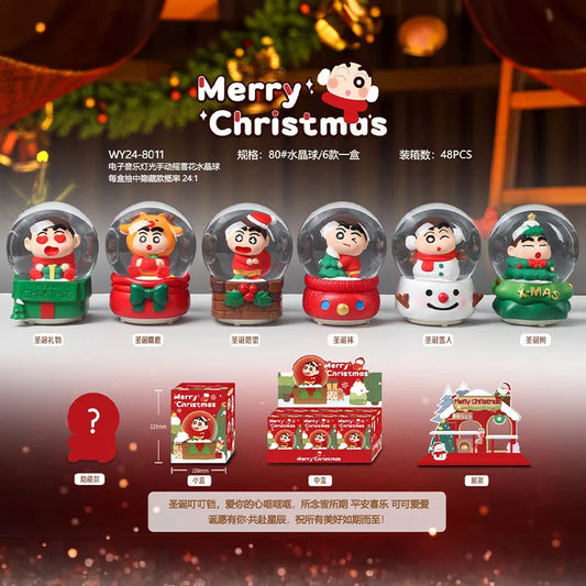 6pcs/Set Mysterious Box Cute Crayon Shin Chan Christmas Happy Crystal Ball Blind Box Desktop Decoration Christmas Surprise Gift