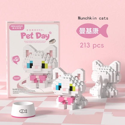 Mini Cute Pet Cat Series Cute Ragdoll Siamese Cat Brick Corgi Husky Small Micro Particle Children's Dog Building Blocks Toys