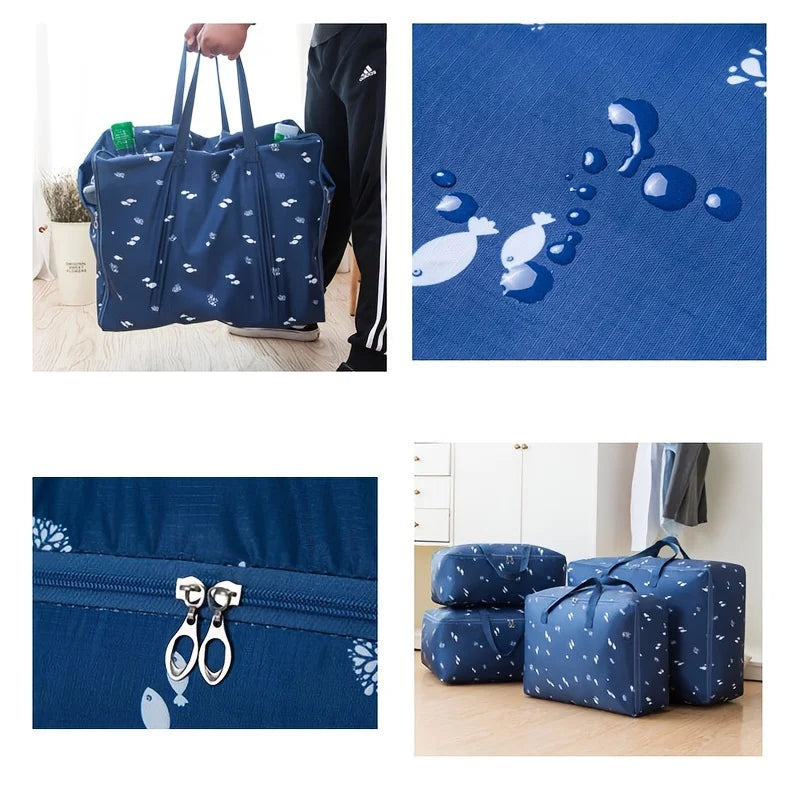 Quilt Storage Bag Cat Little Fish Rocket Pattern Quilt Storage Bag Oxford Material Moving Clothing Storage Bag Travel Organizer