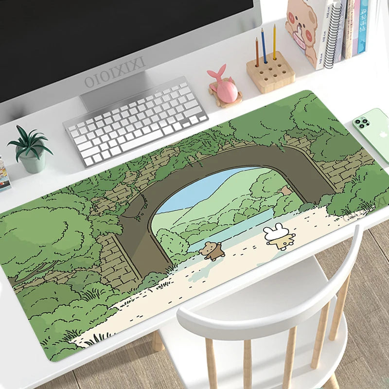 Cute Rabbit Green Anime Mouse Pad Gaming XL Large Home HD Mousepad XXL keyboard pad Office Soft Non-Slip Carpet PC Mice Pad