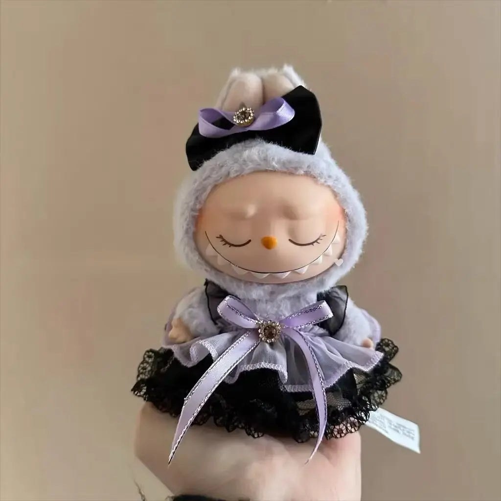 17cm Labubu V2 V1 Purple Dress Doll Clothes Outfit Accessories Idol Doll Clothing for Kid Gift Labubu Ropa