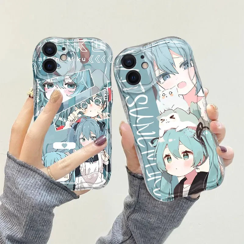 HOT Japanese Anime Lovely Hatsune Miku Cat For iPhone Case 16 15 14 13 12 11 Pro XR XS Max 7 8 Plus Phone Shockproof Y2K Cover