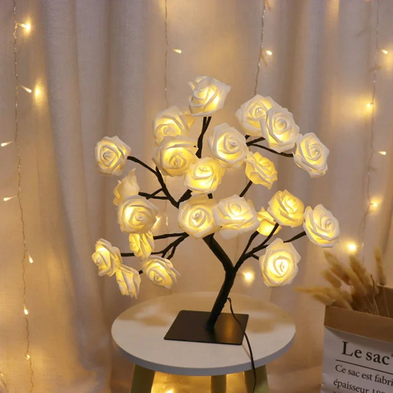 LED Rose Flower Table Lamp USB Christmas Tree Fairy Lights Night Lights Home Party Wedding Bedroom Decoration Mother's Day Gift