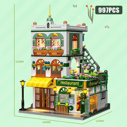 Creative Street View Wedding Salon Manor Garden House Coffee Shop Model Building Blocks City Architecture Mini Bricks Toys Gifts