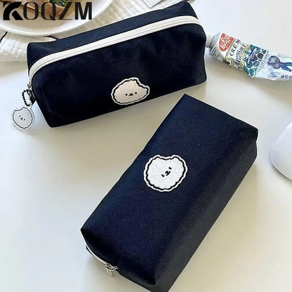 Black Puppy Canvas Pencil Case Cute Organizer Wallet Women's Makeup Handbag School Stationery Bag Pencil Phone Case Pouch