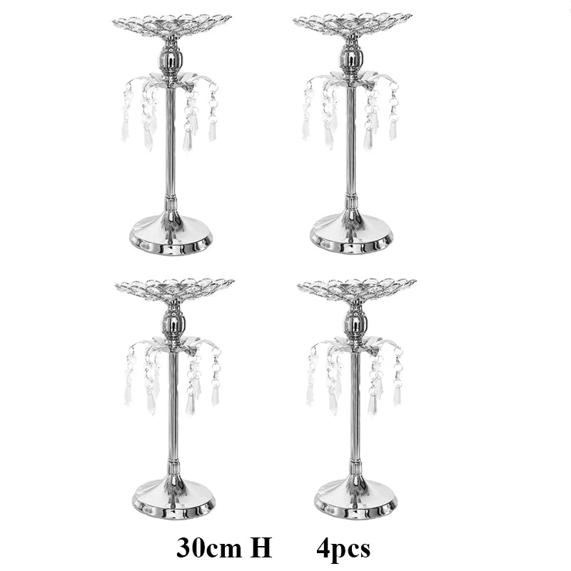 PEANDIM Silver Crystal Candle Holder Wedding Candlestick Christmas Party Table Centerpieces Candelabra Flower Vase Home Decor