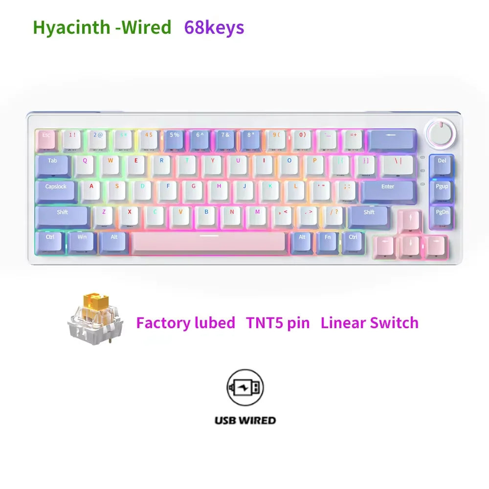 FuryCube ZA68 Pro(EN/RU)  68 Keys Mechanical Keyboard Hot Swappable 3 Modes PBT RGB 65% Gaming Keyboards Linear Switch