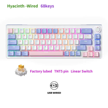 FuryCube ZA68 Pro(EN/RU)  68 Keys Mechanical Keyboard Hot Swappable 3 Modes PBT RGB 65% Gaming Keyboards Linear Switch