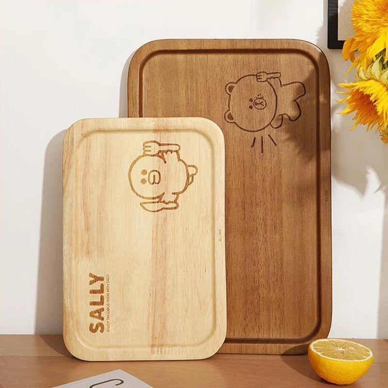 Anime Brown Bear Cartoon Wooden Dinner Plate Creative Insulated Anti-Scalding Kitchen Dishes Snacks Fruit Western Dinner Tray