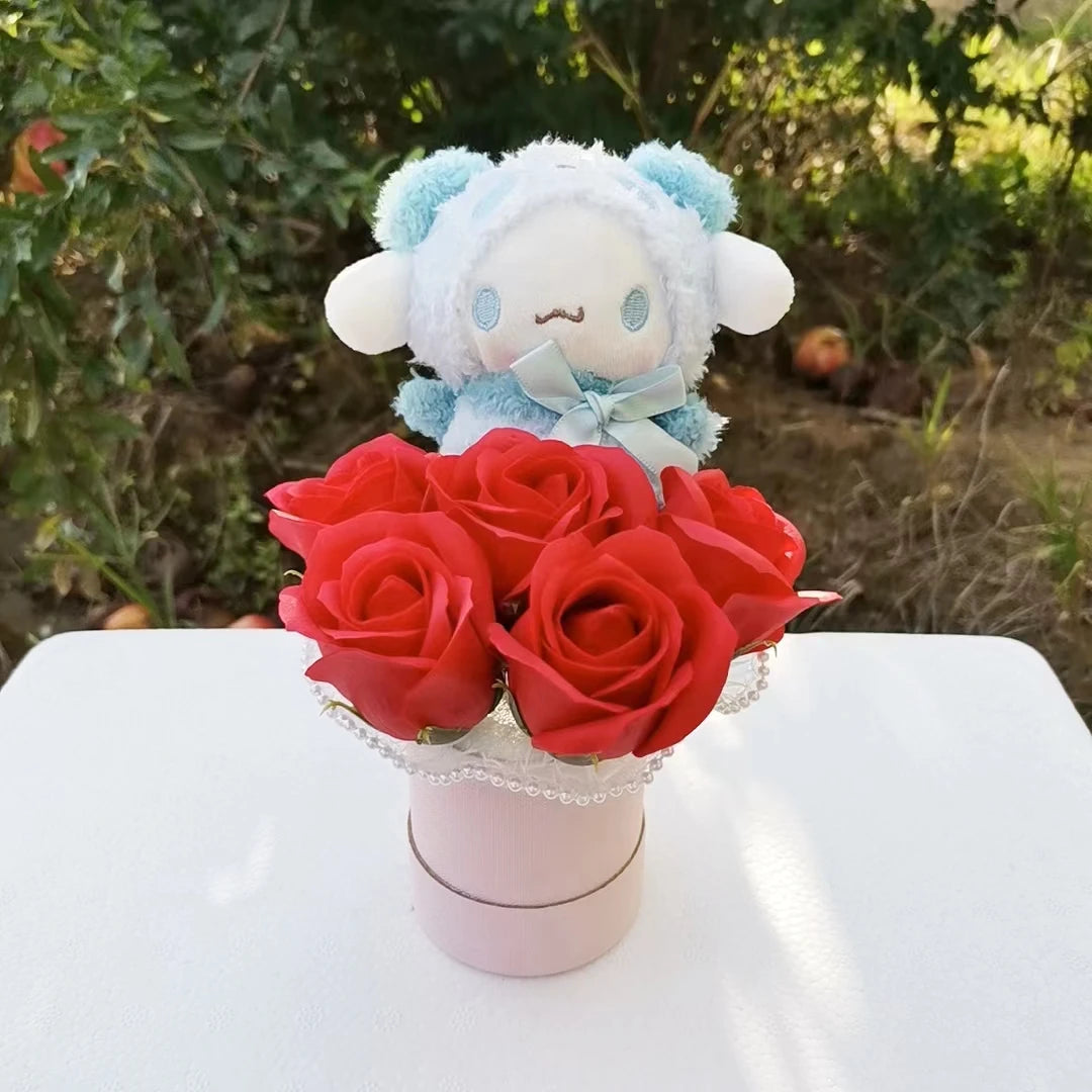 My Melody Anime Kuromi Plush Toy Cinnamoroll Handmade Cartoon  Flower Bouquet Valentine's Day Christmas Birthday Holiday Gifts