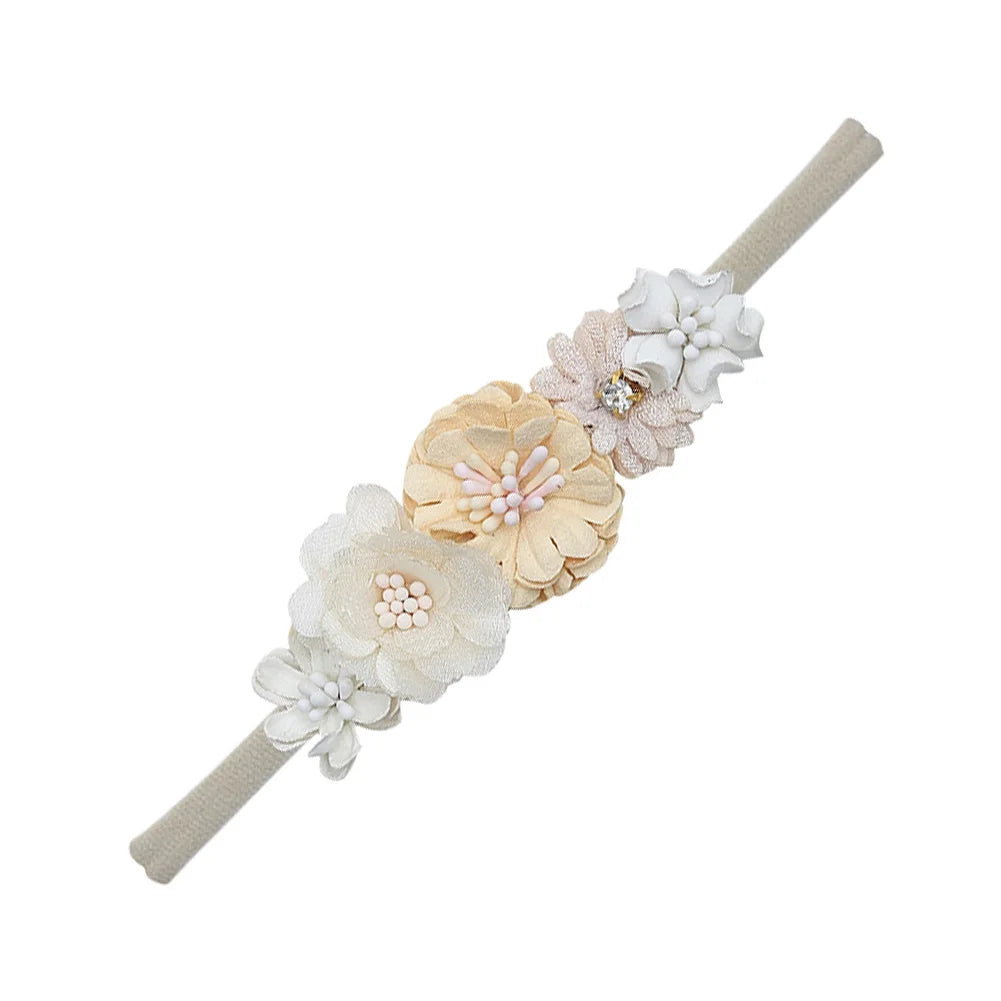 Artificial Flower Baby Headband Newborn Boys Girls Fake Floral Nylon Hair Bands Princess Rhinestone Hair Accessories