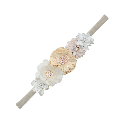 Artificial Flower Baby Headband Newborn Boys Girls Fake Floral Nylon Hair Bands Princess Rhinestone Hair Accessories