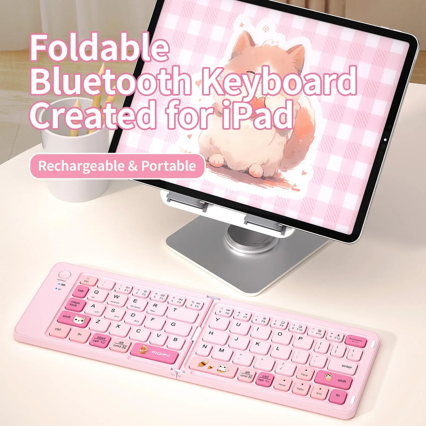 MOFII Cute Foldable Keyboard ABS Light Weight Portable Keyboard Bluetooth Mini Keyboards 67 keys for MacOS/IOS/Windows/Android