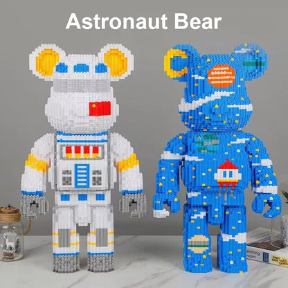 DIY Kids Toys Cartoon Mini Love Violent Bear Bearbrick Model with Light Building Block Micro Bricks Christmas Birthday Gift