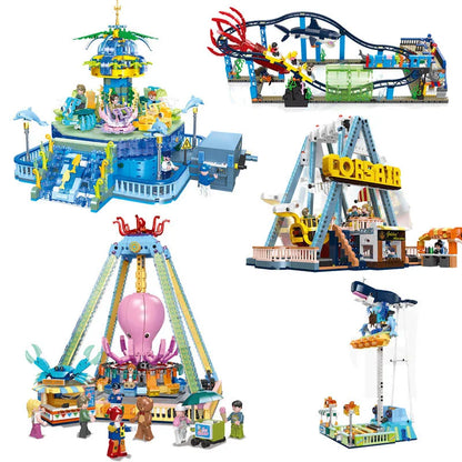 IN STOCK MOC Seabed City Playground Building Blocks Amusement Park Roller Coaster Bricks Toys for Children Birthday Gift Set