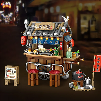 Street View Series Building blocks Izakaya Shaved Ice Shop Takoyaki Shop Coffee shop Panda Tea House model children's gift