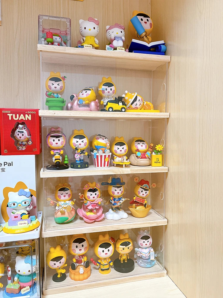 Wooden Display Box Blind Box Storage Box Acrylic Cartoon Doll Organizer Holder Figurines Case for Dimoo POP MART Collect