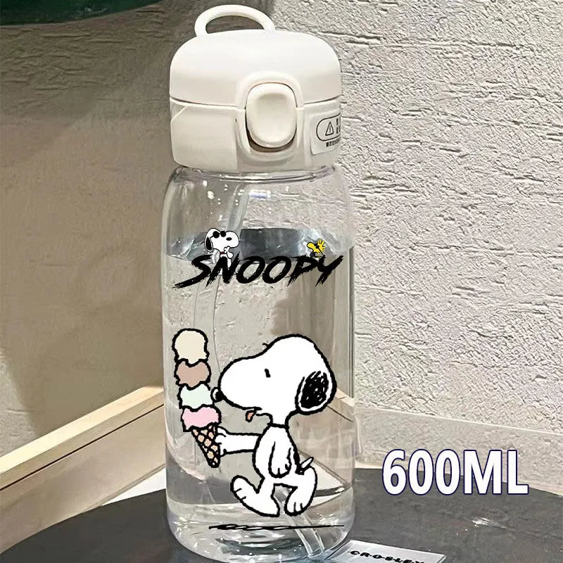 Snoopy Straw Water Cup Portable Plastic 600/400ML Charlie Browns Transparent Outdoor Large Capacity Sport Cute Water Bottle