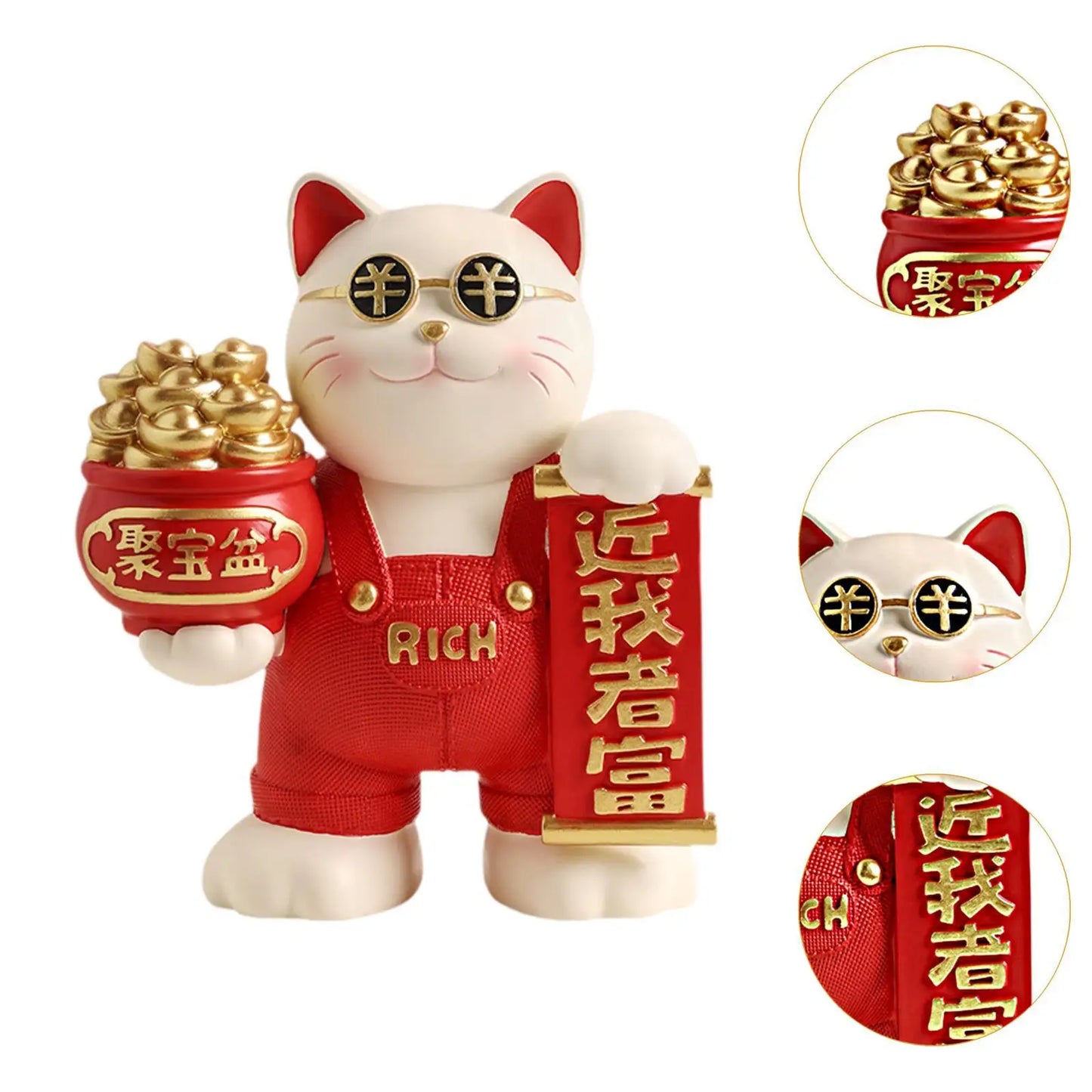 Fortune Cat Figurine Lucky Cat Statue Home Decor Desk Modern Resin Animal Sculpture Mascot Cat for Living Room Studio Bedroom