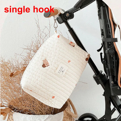 Korean Bear Embroidery Baby Diaper Bag for Stroller Mommy Bag Reusable Newborn Care Nursery Organizer Nappy Changing Bag for Mom