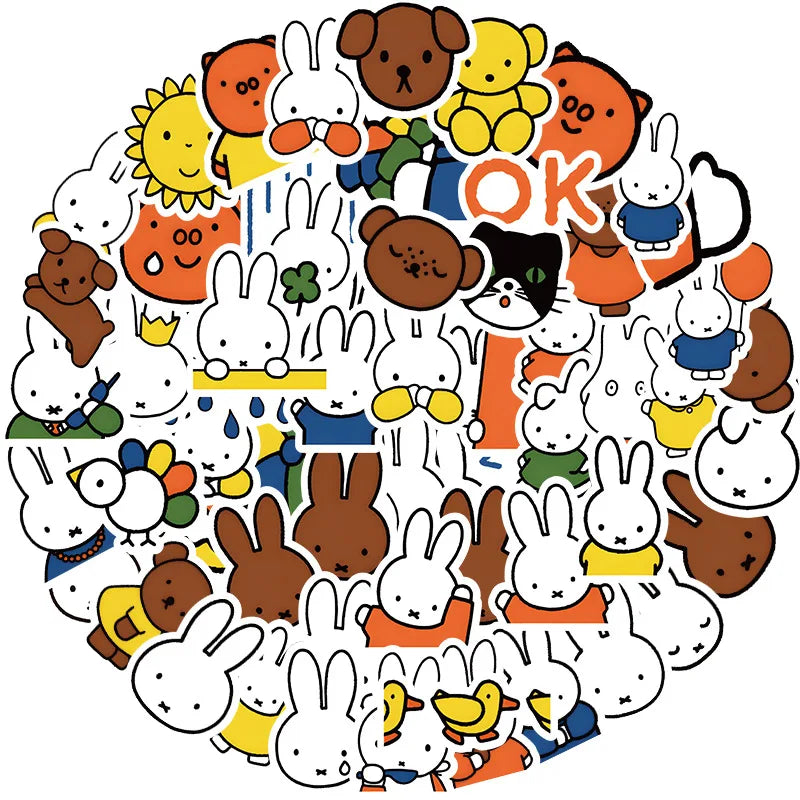 50pcs Cartoon Miffy Stickers Cute Water Cup Computer Decorate Sticker Creative Graffiti DIY Waterproof Sticker Children's Toys