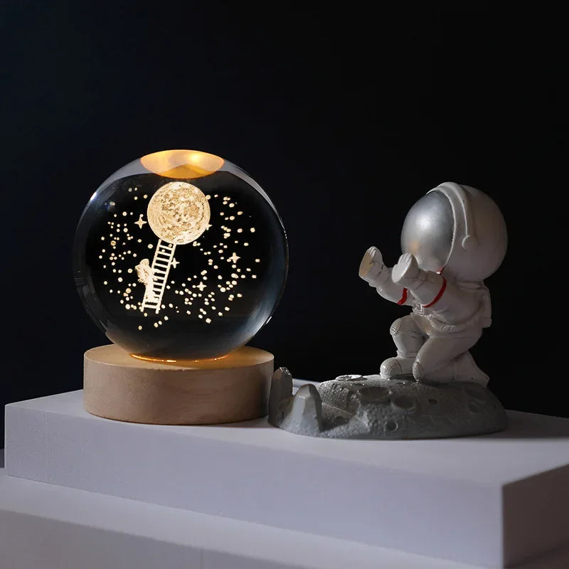 6/8cm 3D Crystal Ball Planet Night Light Laser Engraved Solar System Globe Astronomy Festival Gifts Home Desktop Decoration