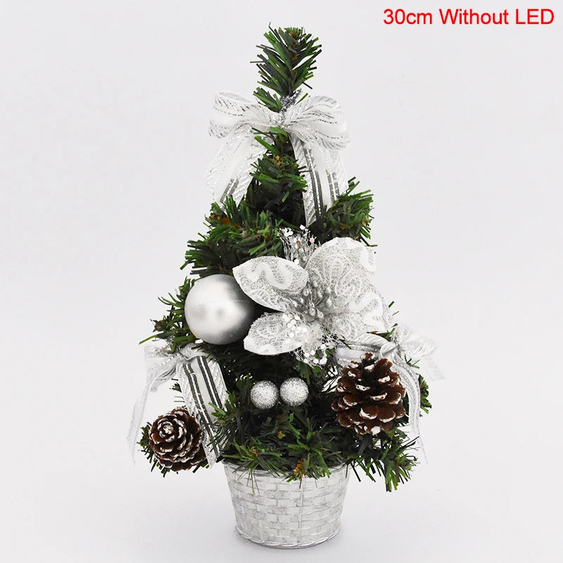 20/30cm Artificial Christmas Tree with LED Light Balls 2024 Christmas Decoration for Home 2025 New Year Gift Xmas Table Ornament