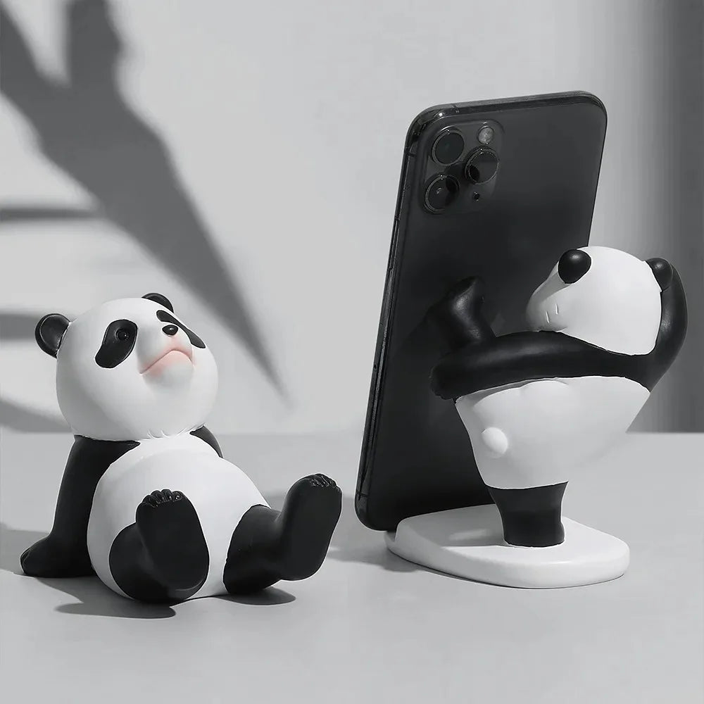 Panda Figurines For Interior Universal Cell Mobile Phone Stand Holder Modern Resin Sculpture Statue Home Office Desk Decor