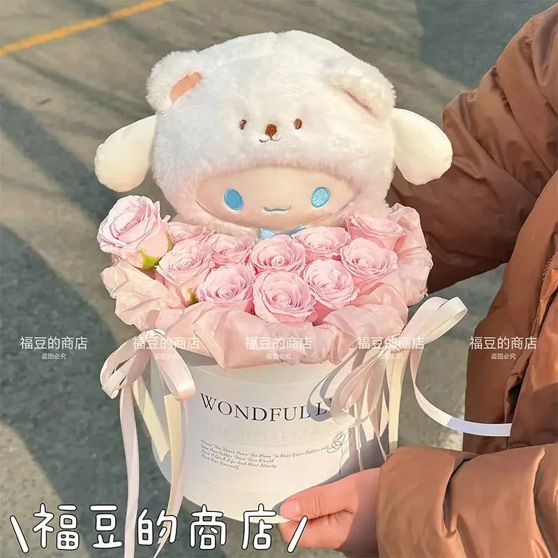 Sanrio Kawaii Cinnamoroll Plush Bouquet Anime Stuffed Plushine Doll Flower Collection Model Girl Birthday Valentine'S Day Gift