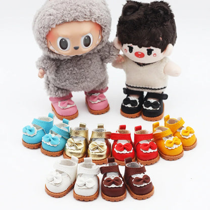 Doll Leather Shoes Labubu Bow Shoes for 17cm Labubu 10cm EXO /Cotton Doll Finger Shoes