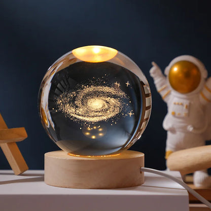 6/8cm 3D Crystal Ball Planet Night Light Laser Engraved Solar System Globe Astronomy Festival Gifts Home Desktop Decoration