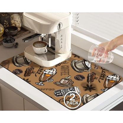 Cross-Border Creative Pattern Kitchen Countertop Hydrophilic Pad Amazon Diatom Ooze Wind Mat Bowl Dish Drying Mat Slip-Resistant