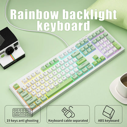 FURYCUBE BM108 Ultra-Quiet Membrane Keyboard with Rainbow Backlit and Simulated Mechanical Feel Perfect for Home and Office Use