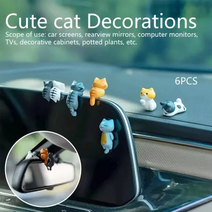 NEW 6 Pcs/Set PVC Cartoon Lucky Cat Figurines for Car Dashboard, Plant Pots, and Screen Edge Decor Decorations Miniatures Gift