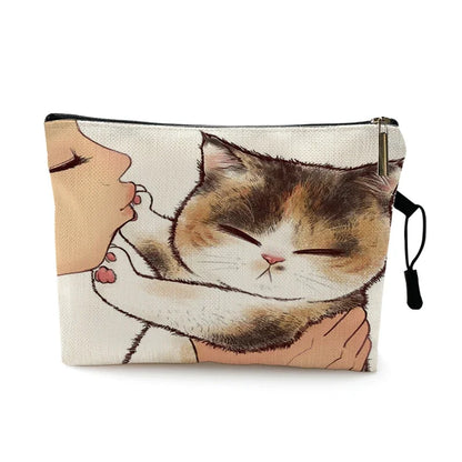 Mvensh Cute Kissing Cat Makeup Bag With Printing Pattern Cute Organizer Bag Pouchs For Travel Bags Pouch Women's Cosmetic Bag