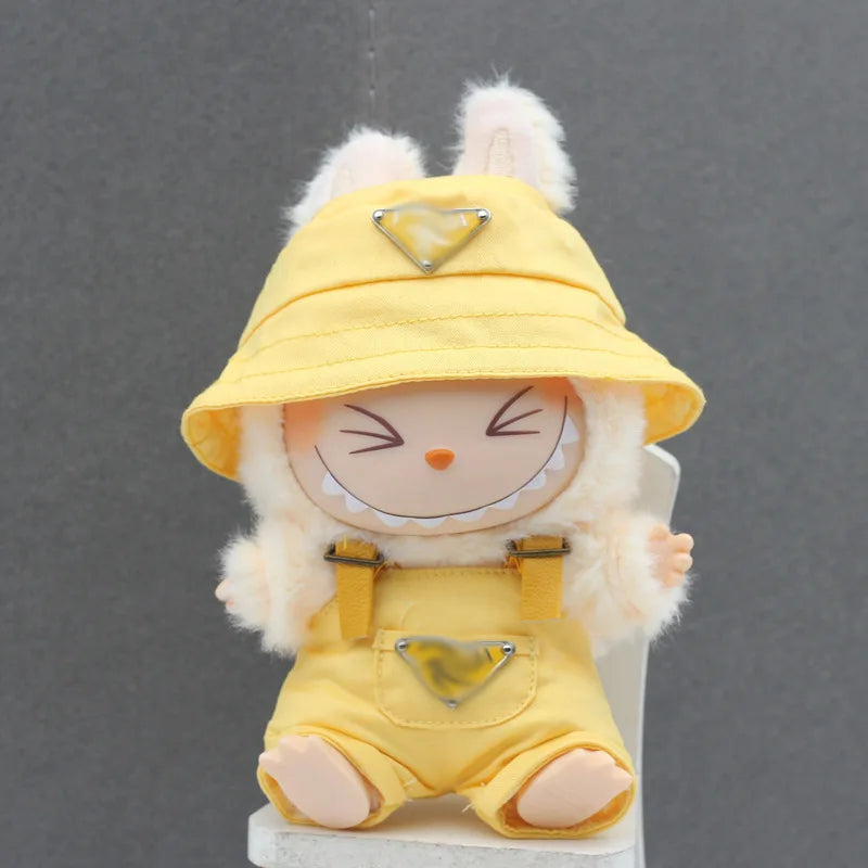 Labubu 17cm Doll Figurine Suitable Clothes Trendy Cute Printed Graffiti Hoodie Cardigan Fisherman Hat Strap Pants Christmas Gift