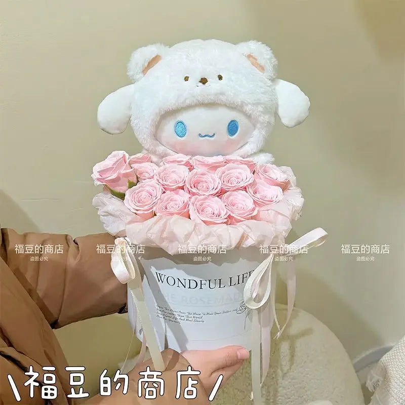 Sanrio Kawaii Cinnamoroll Plush Bouquet Anime Stuffed Plushine Doll Flower Collection Model Girl Birthday Valentine'S Day Gift