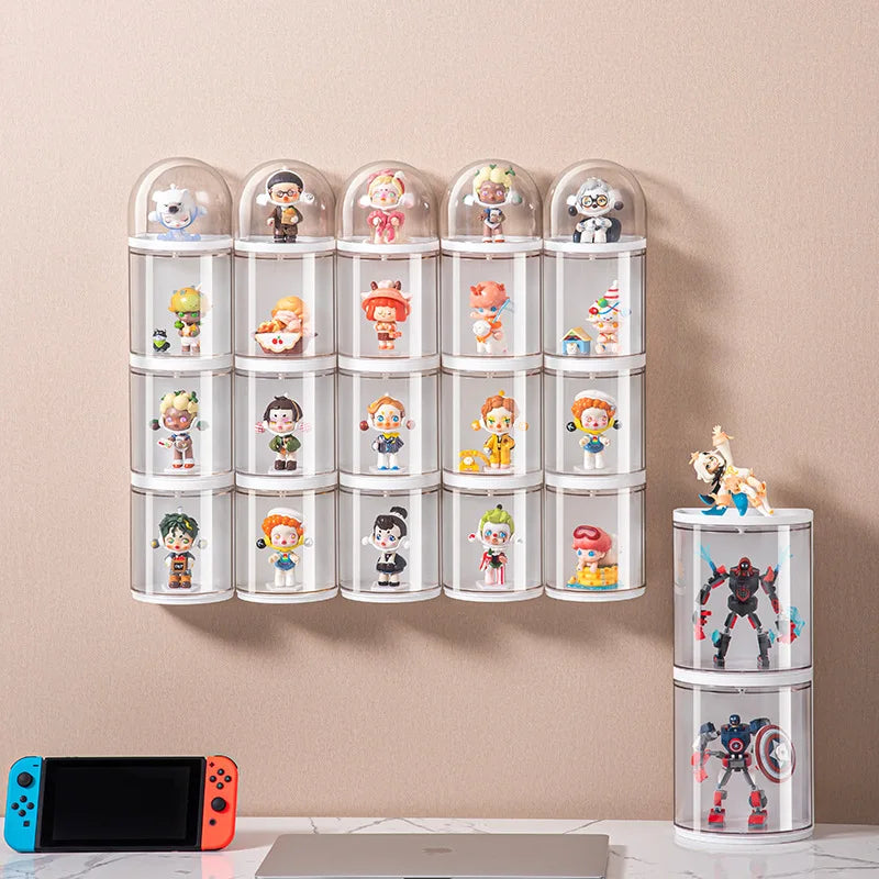 Display Box For POPMART Transparent Acrylic Rotating Wall Hanging Blind Box Storage For LEGO Doll Model Kits Organizer Cabinet