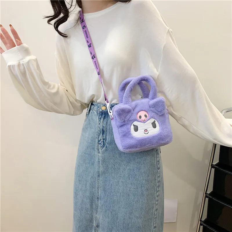 Sanrio Plush Bag Kawaii Kuromi Cinnamoroll Melody Cartoon Anime Handbag Crossbody Cosmetic Travel Storage Bags Women Girls Gifts