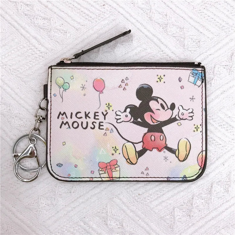 High Quanlity Cartoon Mickey Minnie PU Leather Card Holder Women Girls Zipper Change Purse Girls Mini Key Card Bag With Keychain